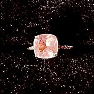 Lovely Cushion-Cut Peach Morganite Ring with a delicate Pavé Band